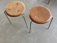2 x Vintage Arne Jacobsen Fritz Hansen Dot Stools Needs Renovating