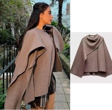 ZARA NEW WOMAN FW24 BNWT SHORT CAPE COAT BROWN TAUPE L/XL Ref 2756/002