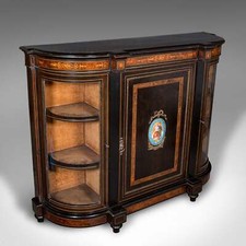 Antique Drawing Room Credenza, English, Walnut, Display Cabinet, Victorian, 1850