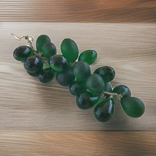 Vtg Hand Blown Glass Grapes Lg Cluster on Wrapped Wire Green Shiny & Matt 25cm