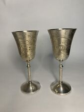 2 Vintage EPNS Etched Small Port Wine Goblets 1960s