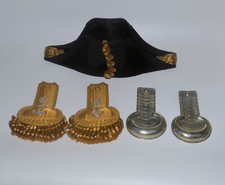 Victorian Naval bicorn hat and epaulettes in case. Royal Navy.
