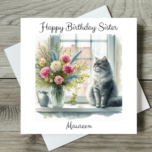 Cat birthday card personalised - birthday,