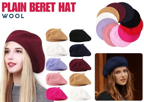 Plain beret hat - hat, wool
