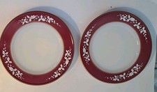  Vintage Pyrex JAJ  White Hawthorn on Claret  tea plates x2  - 16 cms  diameter