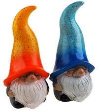 Large Hat 22cm Garden Gnome Gonk Ornaments Figurines - Blue Orange (Set of 2)