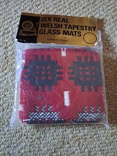 Vintage Pack Of Six Welsh Tapestry Wool Glass Mats Coasters New Packet Retro
