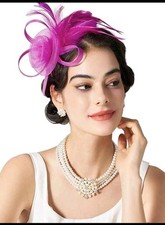 Ladies Net & Feather Looped Fascinator Wedding Races Prom On clip  & Headband