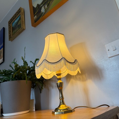 Vintage brass table lamp cream - vintage,