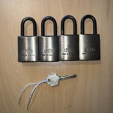 MATCHING SET OF UNION ASSA ABLOY BRASS SHACKLE PADLOCKS X 4 | ONE KEY FITS ALL