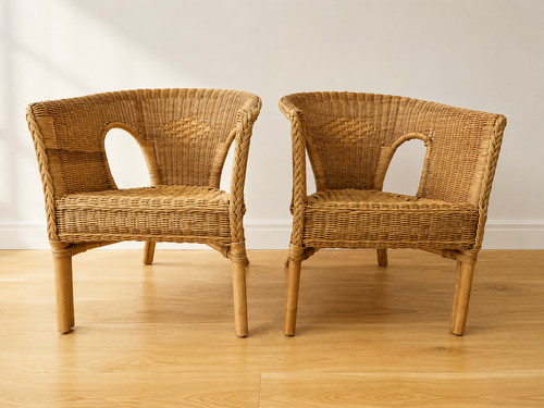 Pair vintage wicker rattan tub - pair,