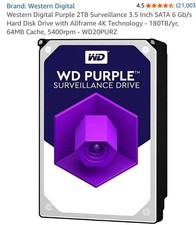 Western Digital WD20PURZ Purple Surveillance 2TB SATA 3  3.5" Hard Drive