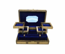 Large Rustic Gold Jewellery Box Single Rod with Twilight Blue Velvet Lining
