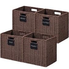 4 Pack Wicker Basket, 10.5×10.5 Storage Cubes with Label, Foldable Cube Stora...