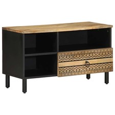 TV Cabinet Stand Unit Media Black Solid Rough Wood Mango vidaXL