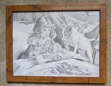 Charles Burton Barber "Suspense" B & W Monochrome Framed Print 40x30 cm  Pears