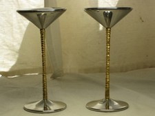 Pair Viners Stuart Devlin Modernist Candlesticks Stainless Steel Gilded