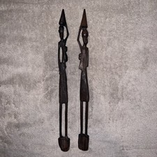 African 2x Hand Carved Tall Wooden Figures 37.5cm family *in exc cond* vintage