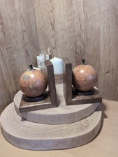 Pair of World Globe Bookends Set in Mango Wood
