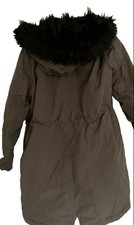 NWOT Khaki New Look Long Parka Hooded Faux fur Coat Pockets Size 14