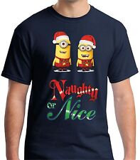CHILDRENS KIDS MINION CHRISTMAS NAUGHTY OR NICE CHRISTMAS DESIGN T SHIRT XS - XL