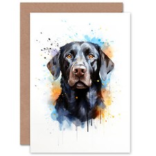Black Labrador Retriever Lovers Gift Watercolour Portrait Blank Greeting Card
