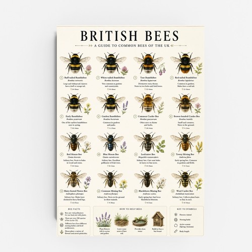 British bees poster - british, a4