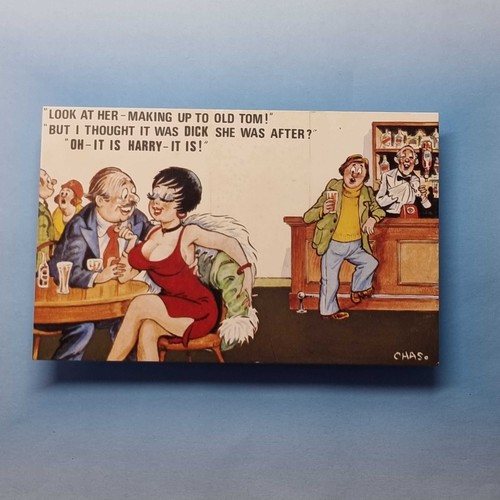 Comic postcard c1975 pub - c1975, bar