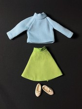 Mod style blue top green skirt