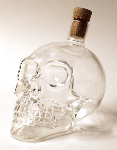 Glass skull bottle - with, cork