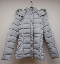 New Look UK 6 Grey Jacket Parka Zip & Snap Fastening Fur Face Lined (broken zip)