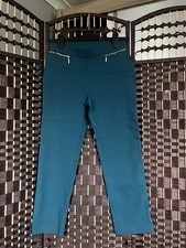 QVC Nina Leonard Straight Leg Pull On Trousers Zip Accent Size S Uk 10 Green