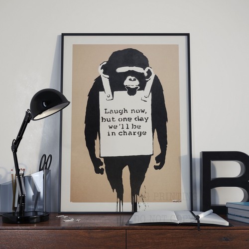 Banksy laugh now chimp - now, monkey