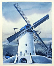 Original blue gouache painting