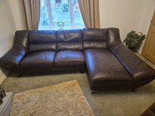 Aubergine Purple Furniture Village Leather Chaise Sofa & 2 Seater