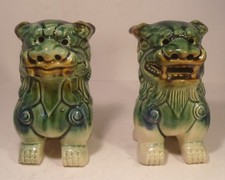 Pair Of Chinese Green Foo Dogs