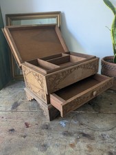Vintage Hand Carved Indian Wooden Storage Cabinet Chest Trunk Mango Wood Box Sml