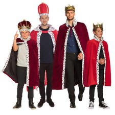 Kids Royal Robes Adult Kings Cape Fancy Dress Coronation Mens British Costumes 