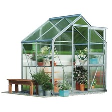 Walk In Greenhouse 6x4' Polycarbonate Aluminium Frame Steel Base Garden