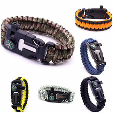 4 in1 Tactical Wrist Compass Outdoor Survival Camping Rope Whistle Bracelet.