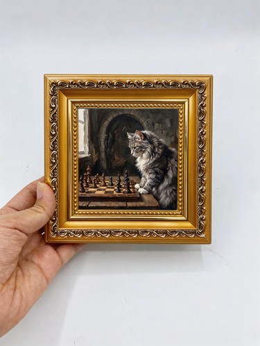 Fluffy cat playing chess - cat,