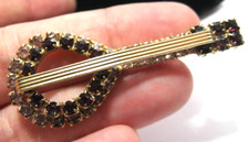 Vintage Art deco Amethyst crystal Brooch lace Pin - Instrument, Mandolin, Banjo