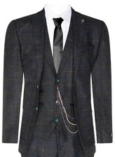 Mens 3 Piece Wool Suit Olive
