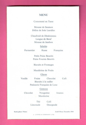 Royal menu buckingham palace - royal,