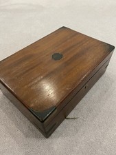 Vintage wooden travel writing sloping desk, stationary box, lap desk