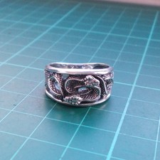 .925 Solid Sterling Silver Ouroboros Serpent Snake Finger Ring Size N R012