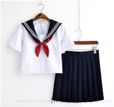 Japanese School Girls Summer Uniform Sailor Suit Blouse Pleated Skirt Seifuku