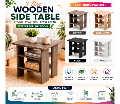 Tier wooden side table - side,
