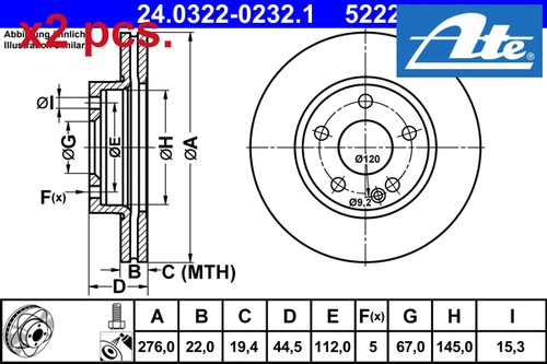 Pcs front brake disc set - x2,