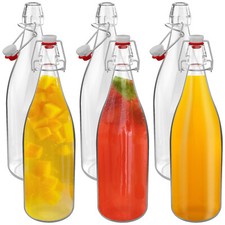 HEFTMAN Glass Bottles with Stoppers Swing Top Brewing Airtight  1 Litre 6 Pack
